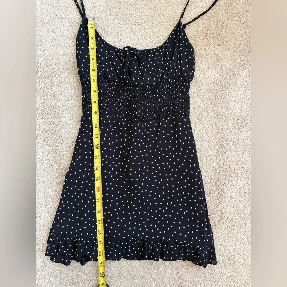 Reformation Fraise Polka Dot Mini Dress Black Tie Front Slip Dress Women's 4 - Picture 13 of 16